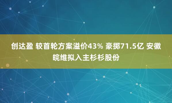 创达盈 较首轮方案溢价43% 豪掷71.5亿 安徽皖维拟入主杉杉股份